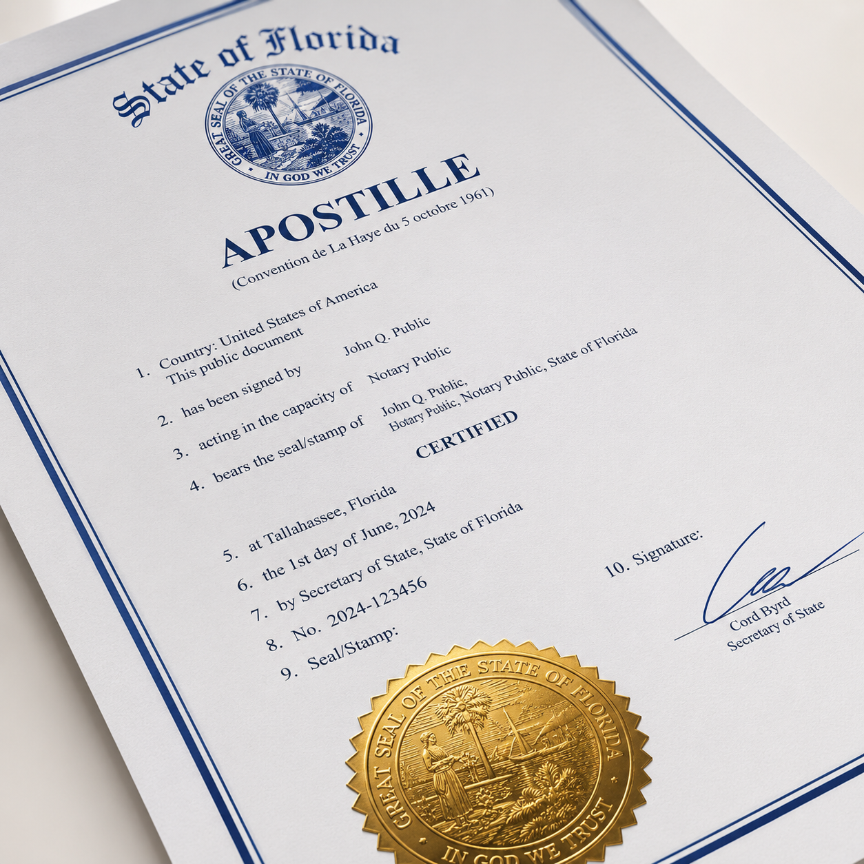 Apostilla en Florida (2-4 Días Hábiles)